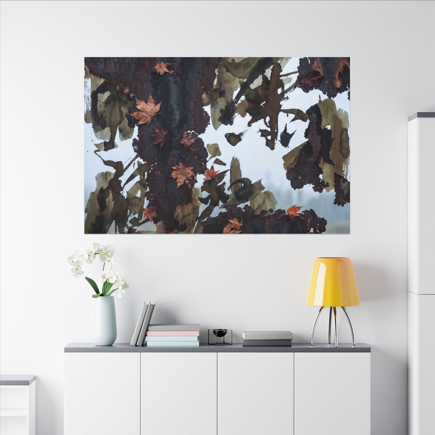 Rust Patina Charcoal Ink Canvas Art | Sophisticated Dark Japandi Art