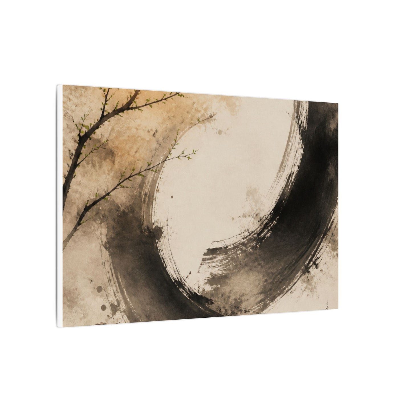 Japandi Ink Brushstroke in Golden Hour | Watercolor Canvas Art