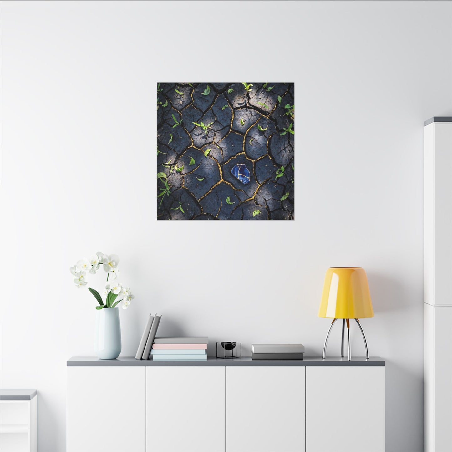 Cracked Earth Canvas Art | Spring Dark Japandi Moody Minimal Art