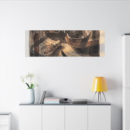 Tea Ceremony Charcoal Ink Canvas Art | Luxurious Dark Japandi Art