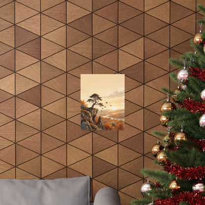 Japandi Pine Tree in Golden Hour | Japanese Pattern Wall Art Print