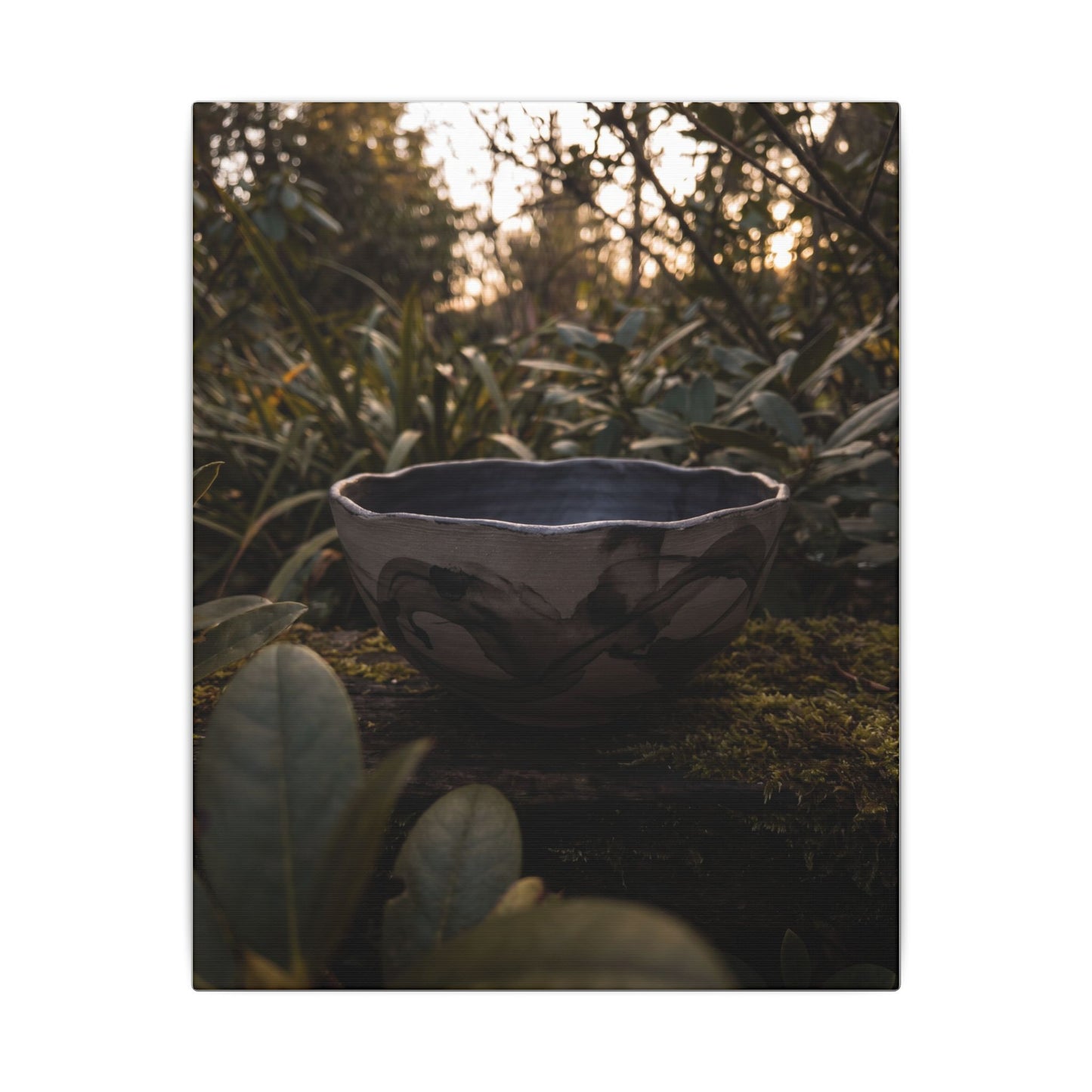 Ceramic Bowl Canvas Art | Summer Dark Japandi Charcoal Ink Art