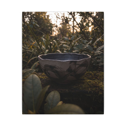 Ceramic Bowl Canvas Art | Summer Dark Japandi Charcoal Ink Art