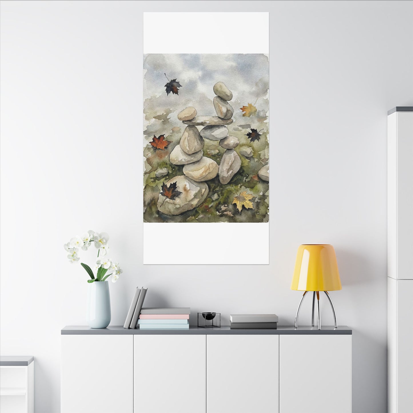 Overcast River Stones Canvas Art - Japandi Fukinsei
