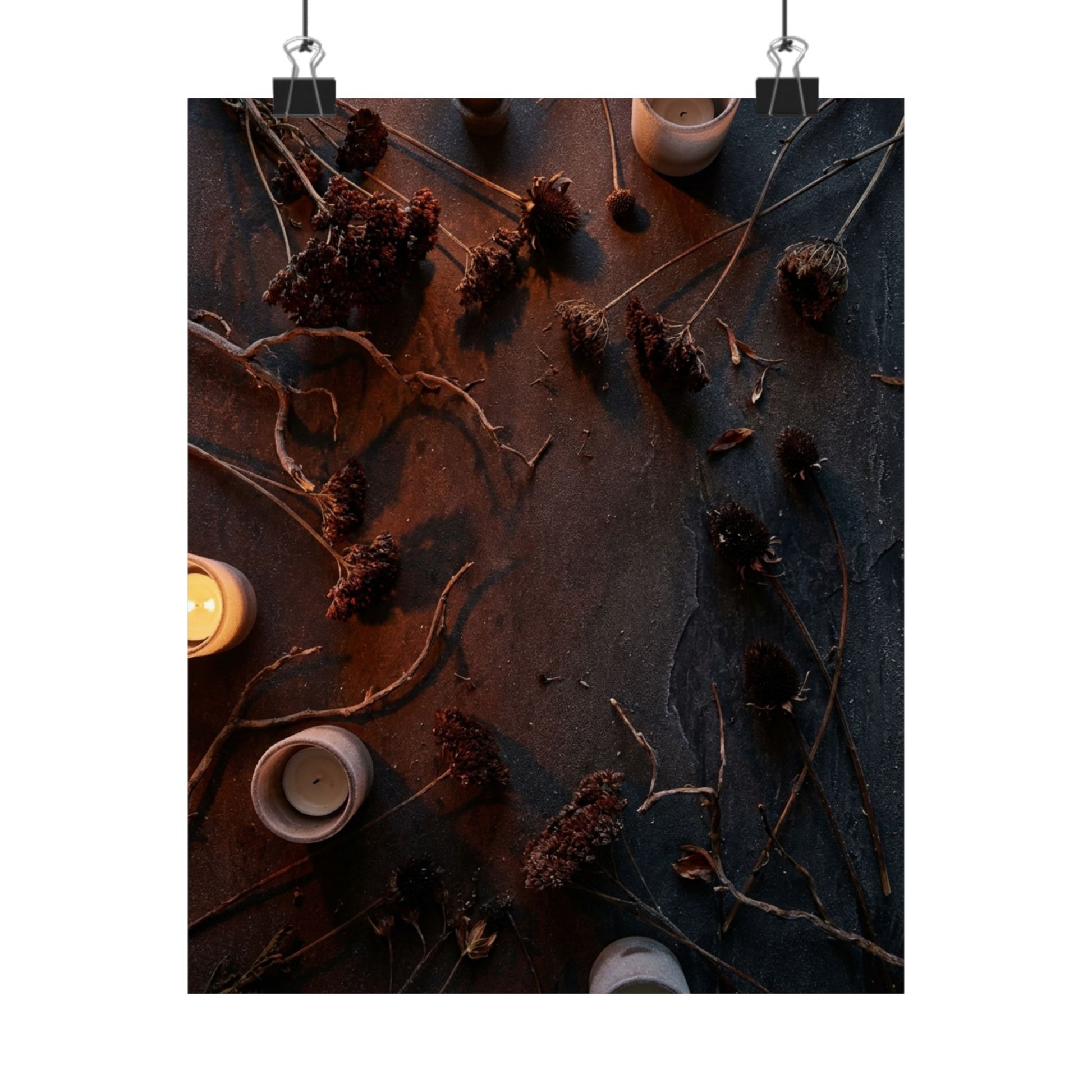 Dried Flowers Winter Wall Art Print | Dark Japandi Sophisticated Design Art Print