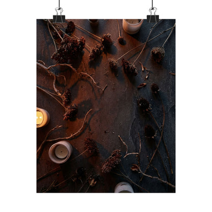 Dried Flowers Winter Wall Art Print | Dark Japandi Sophisticated Design Art Print