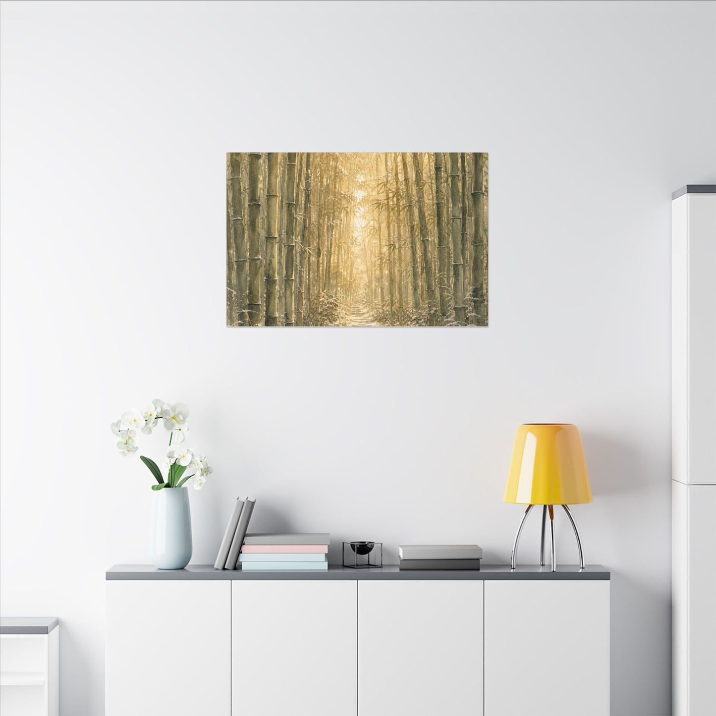 Bamboo Grove Winter Canvas Art | Japandi Elegant Design