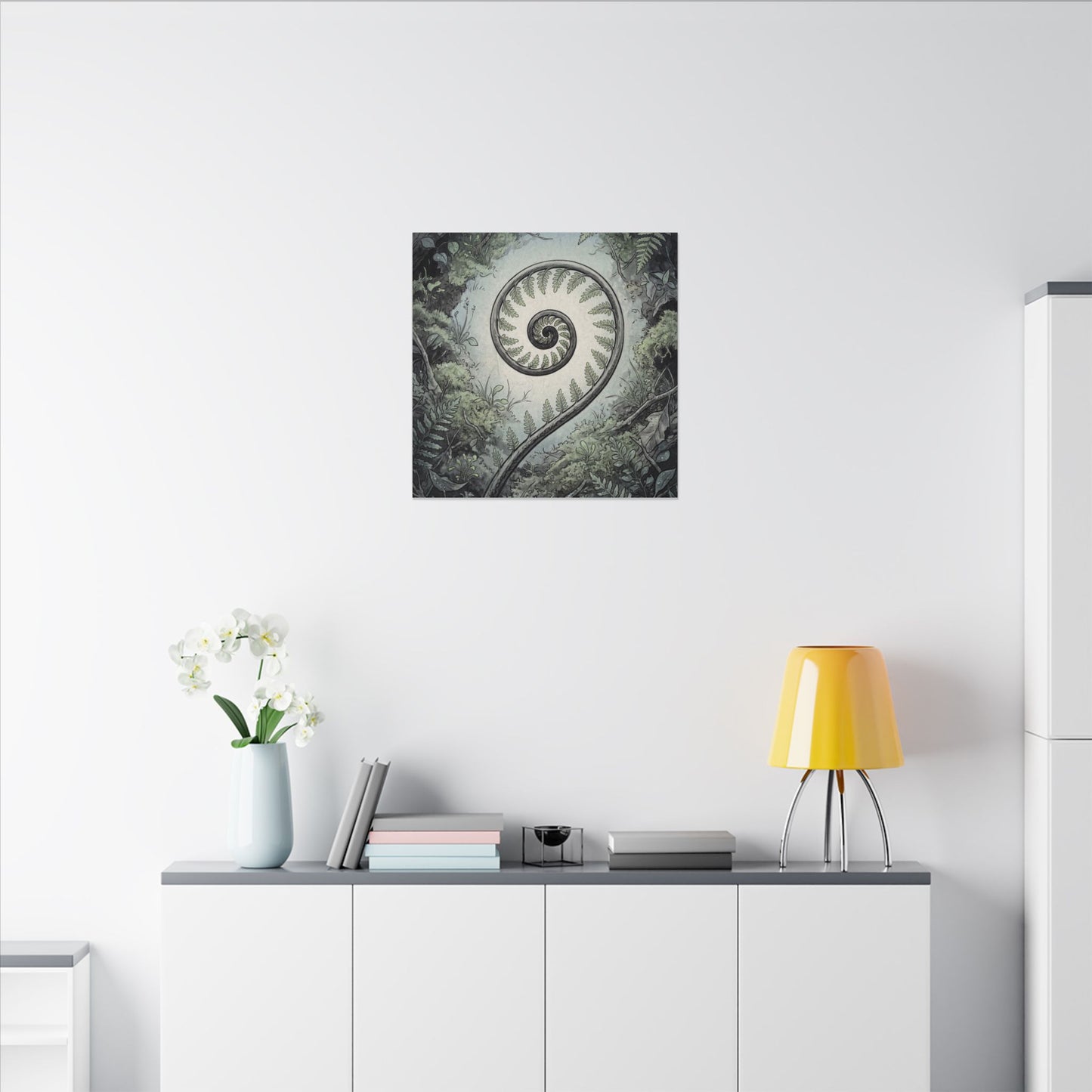 Zen Fern Unfurling in Dawn | Ukiyo E Inspired Canvas Art