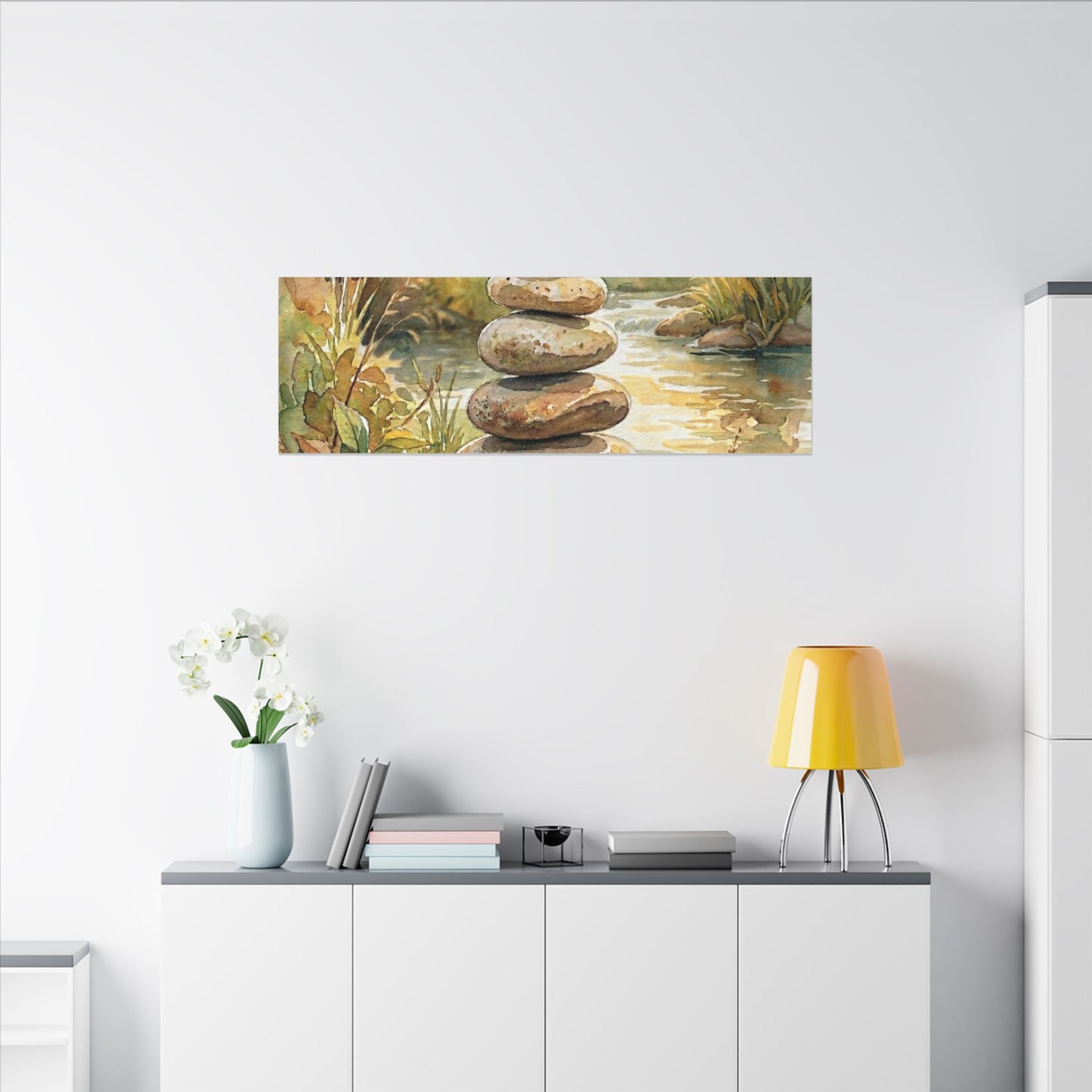 River Stones Summer Canvas Art | Japandi Cozy Design
