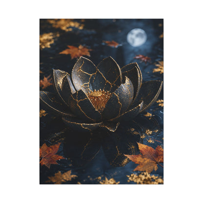 Moonlight Lotus Flower Canvas Art - Kintsugi Fukinsei
