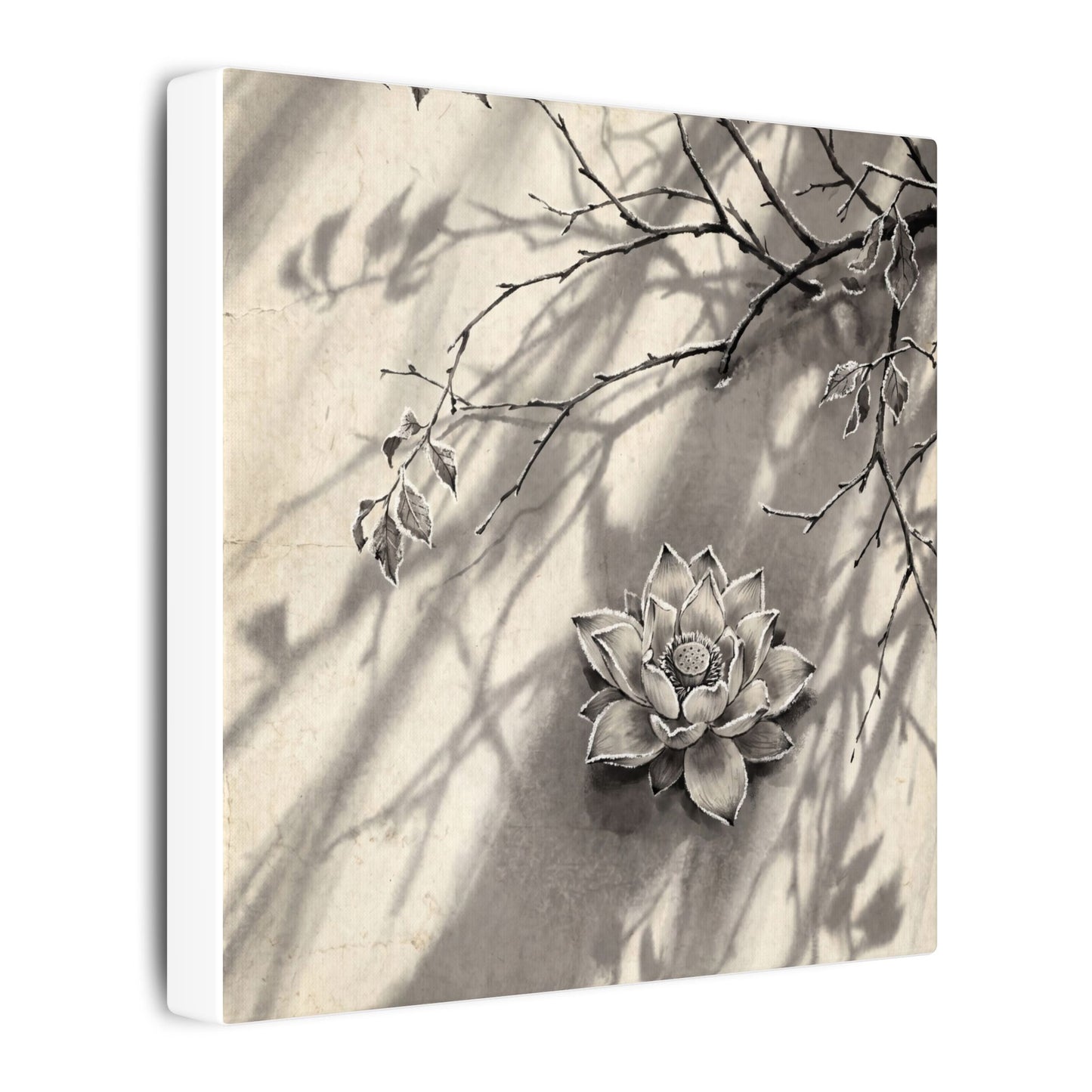 Winter Lotus Flower Sumi E Canvas Art | Contemplative Decor