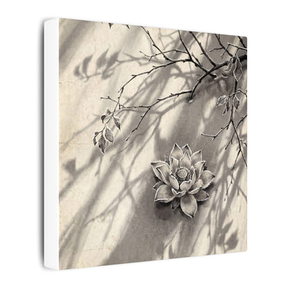 Winter Lotus Flower Sumi E Canvas Art | Contemplative Decor