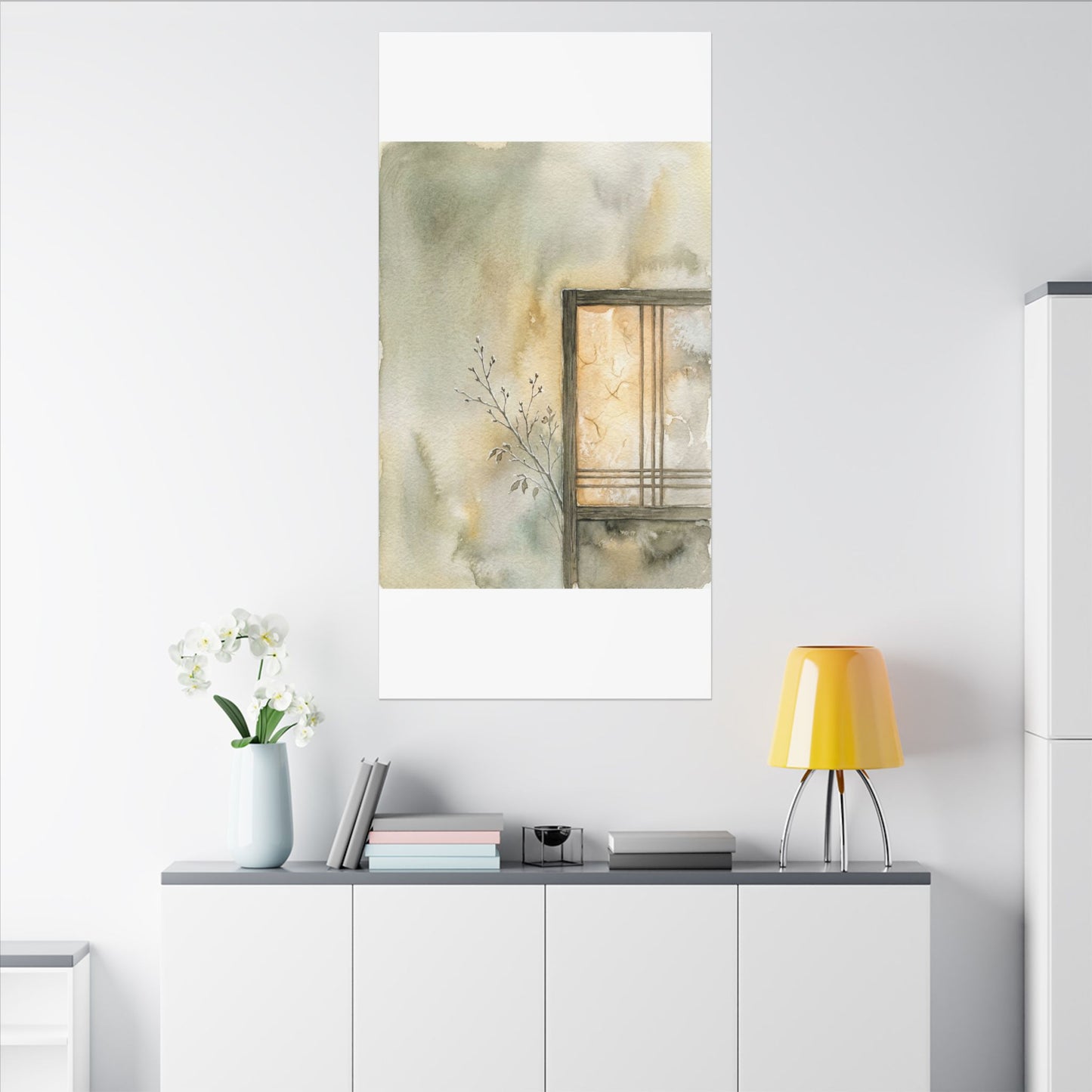 Ma Shoji Screen Canvas Art - Japandi Watercolor