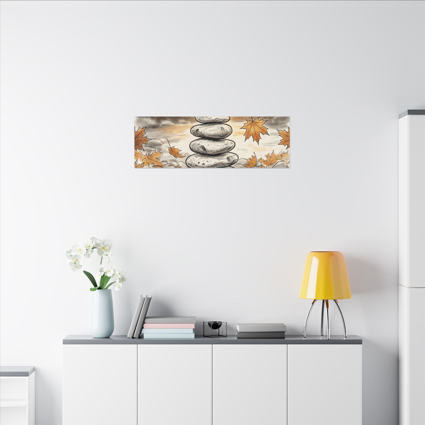 Earthy River Stones Canvas Art - Minimal Line Japandi
