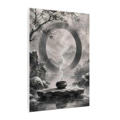 Incense Smoke Canvas Art | Winter Zen Sumi E Art
