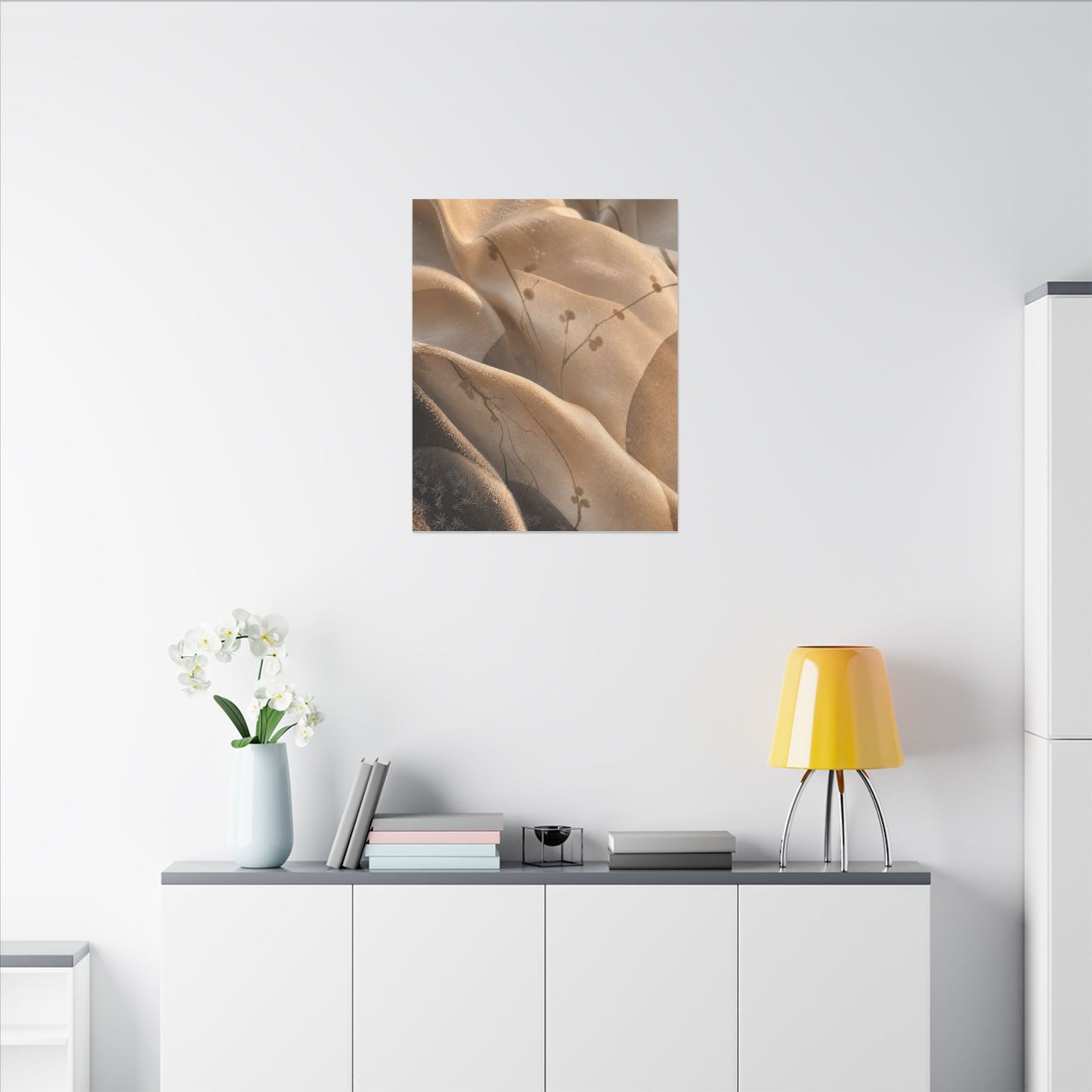 Japandi Silk Drape in Golden Hour | Japanese Pattern Canvas Art