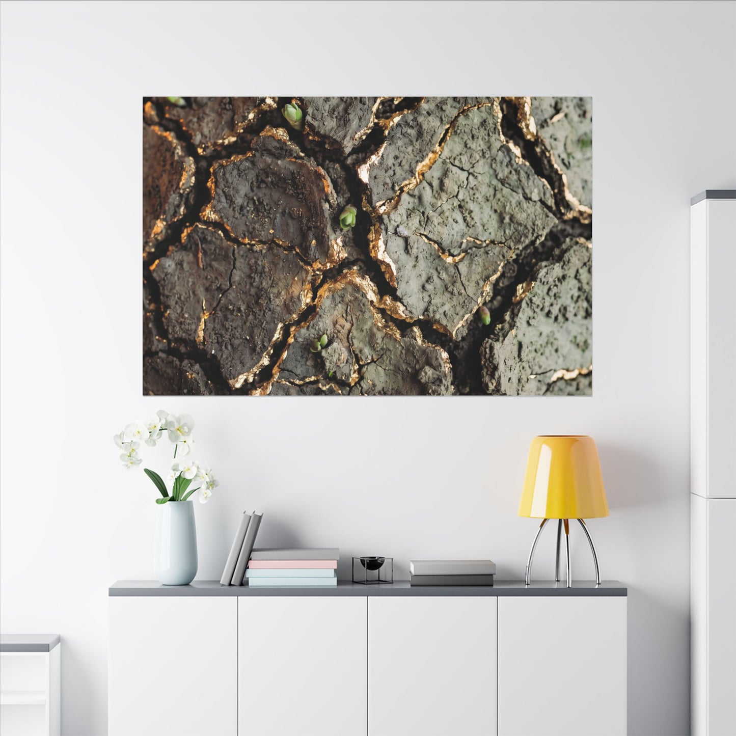 Earthy Cracked Earth Canvas Art - Japanese Pattern Japandi