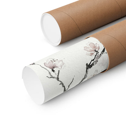 Winter Cherry Blossom Watercolor Wall Art Print | Elegant Decor
