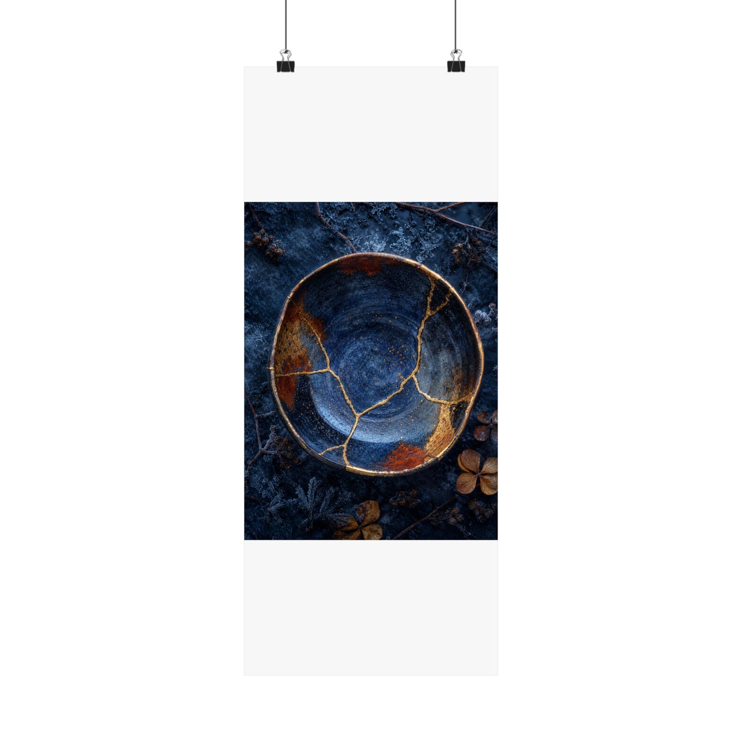 Fukinsei Ceramic Bowl Wall Art Print - Kintsugi Crackle Gold