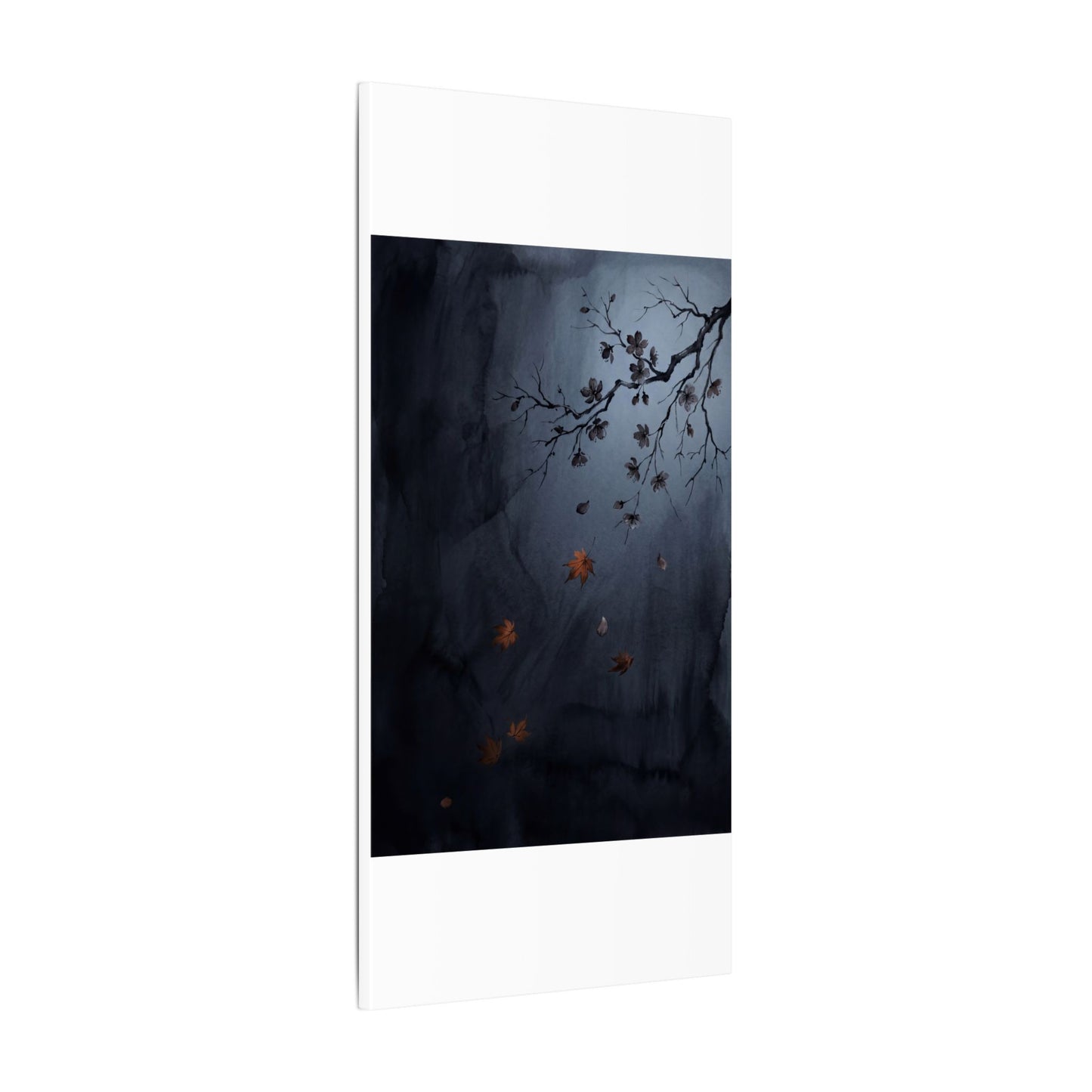 Autumn Cherry Blossom Charcoal Ink Canvas Art | Atmospheric Decor
