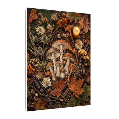 Autumn Dried Flowers Mushroom Illustration Canvas Art | Earthy Decor