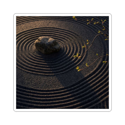 Golden Hour Rock Garden Sticker - Dark Japandi Ma Art Print