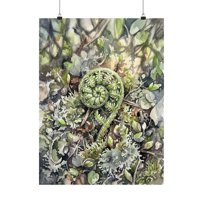 Dappled Fern Unfurling Wall Art Print - Japandi Shibui