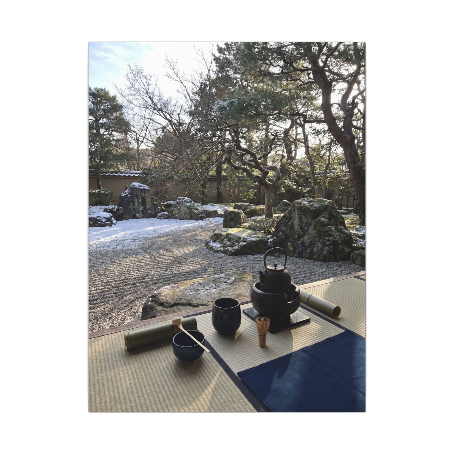 Winter Tea Ceremony Karesansui Canvas Art | Serene Decor