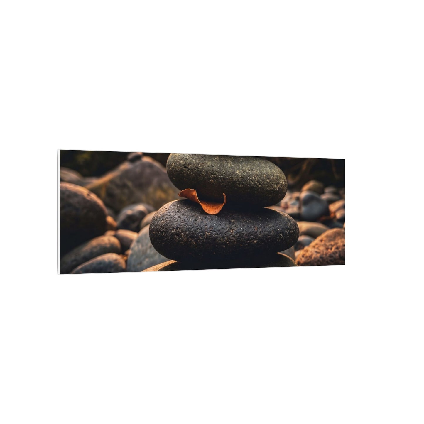 Dark Japandi River Stones in Golden Hour | Moody Minimal Canvas Art