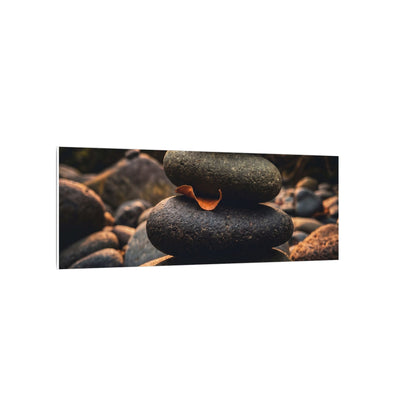 Dark Japandi River Stones in Golden Hour | Moody Minimal Canvas Art