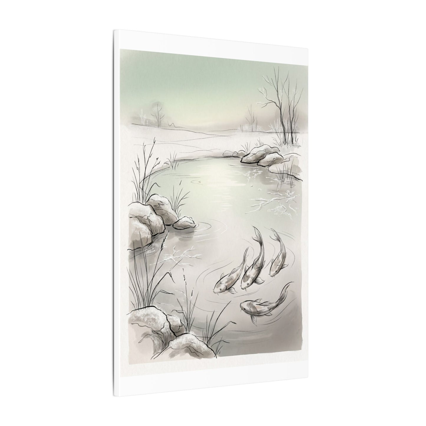 Koi Pond Minimal Line Canvas Art | Cozy Japandi Art