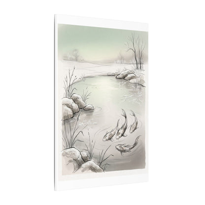 Koi Pond Minimal Line Canvas Art | Cozy Japandi Art