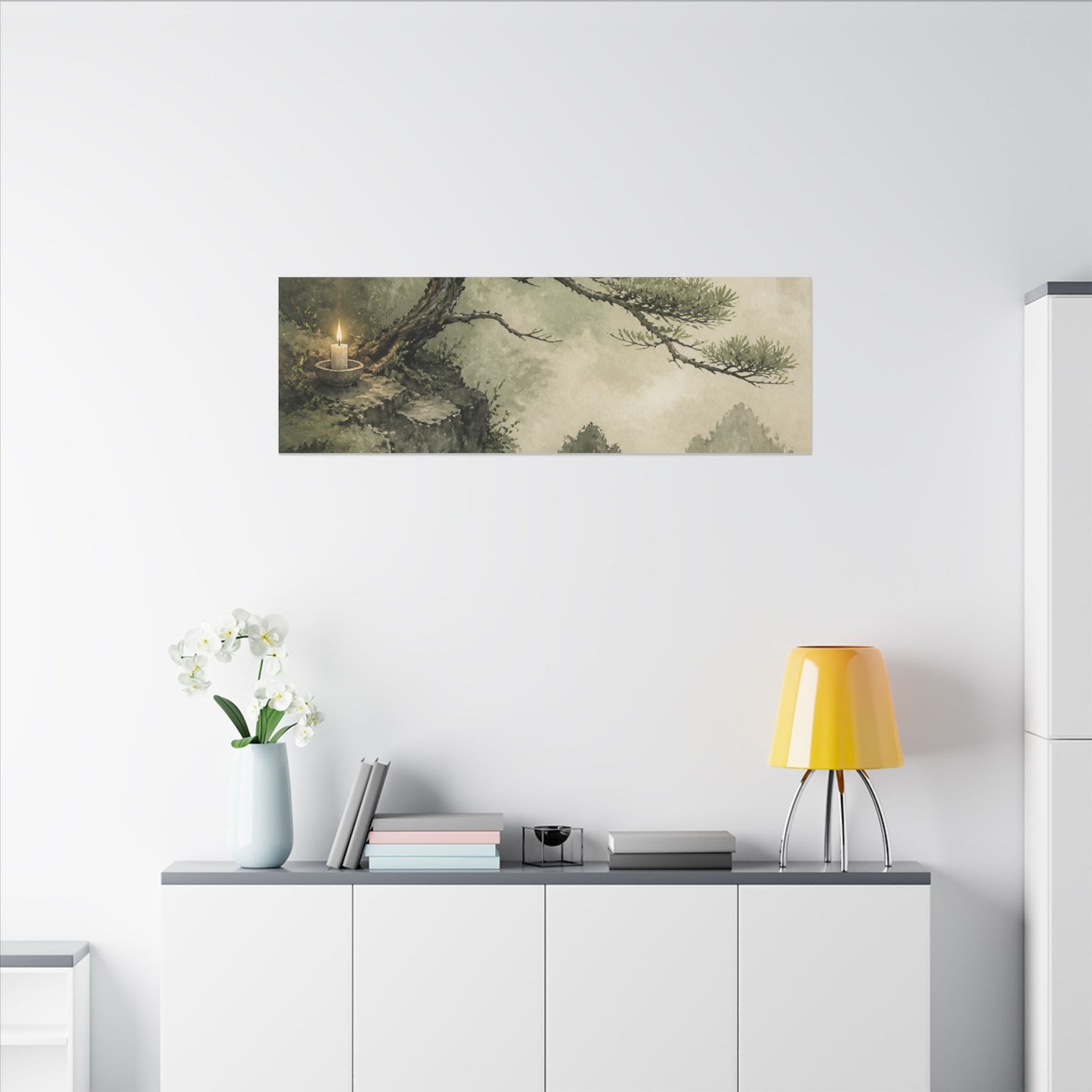 Candlelight Pine Tree Canvas Art - Japandi Kanso