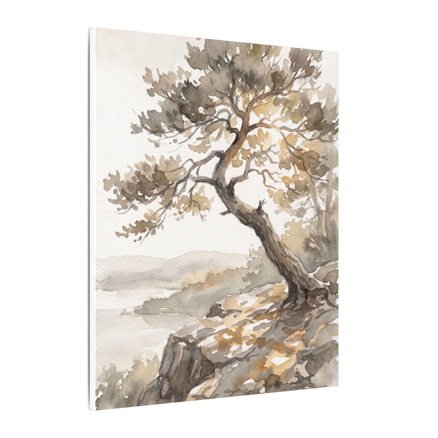 Pine Tree Watercolor Canvas Art | Elegant Japandi Art