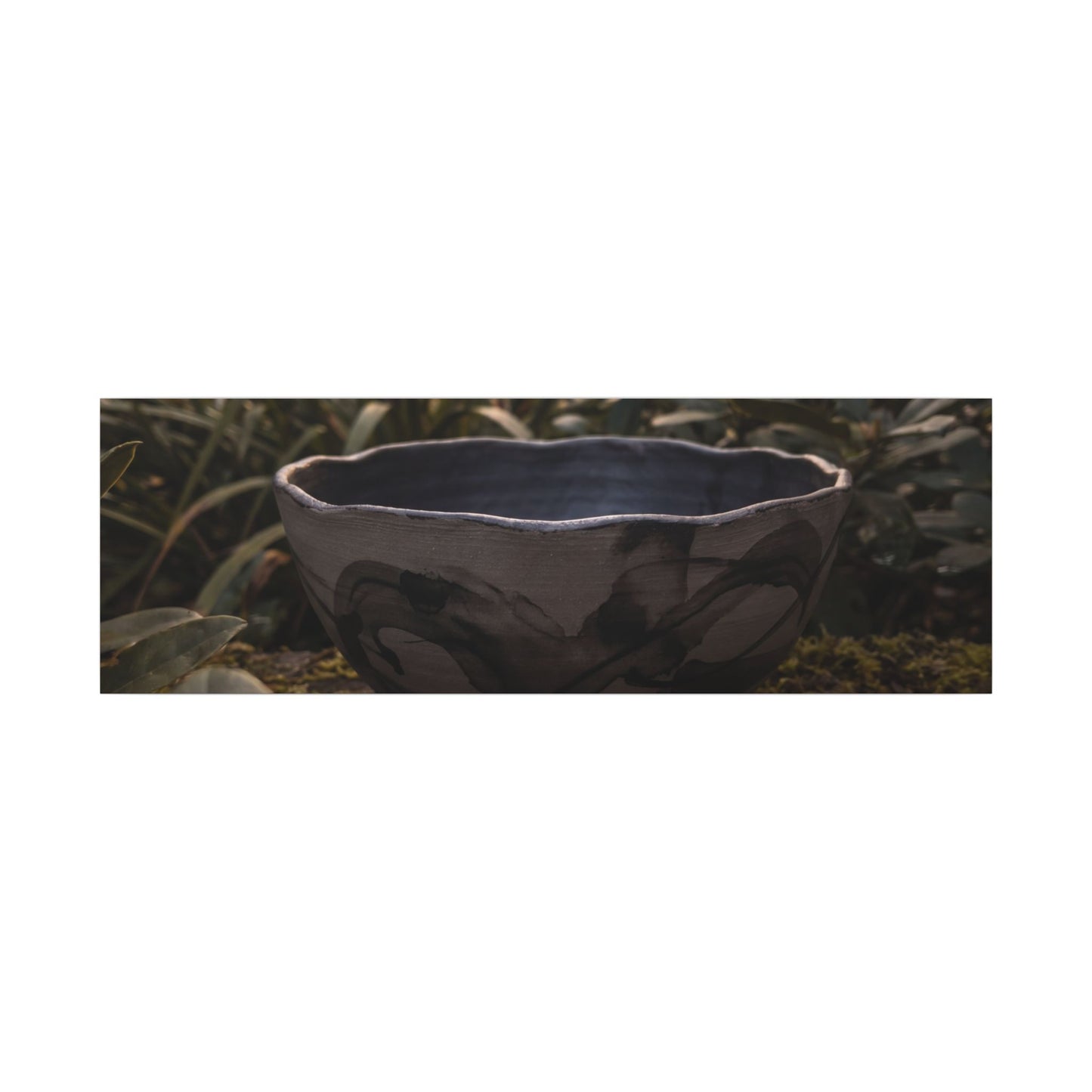 Ceramic Bowl Canvas Art | Summer Dark Japandi Charcoal Ink Art