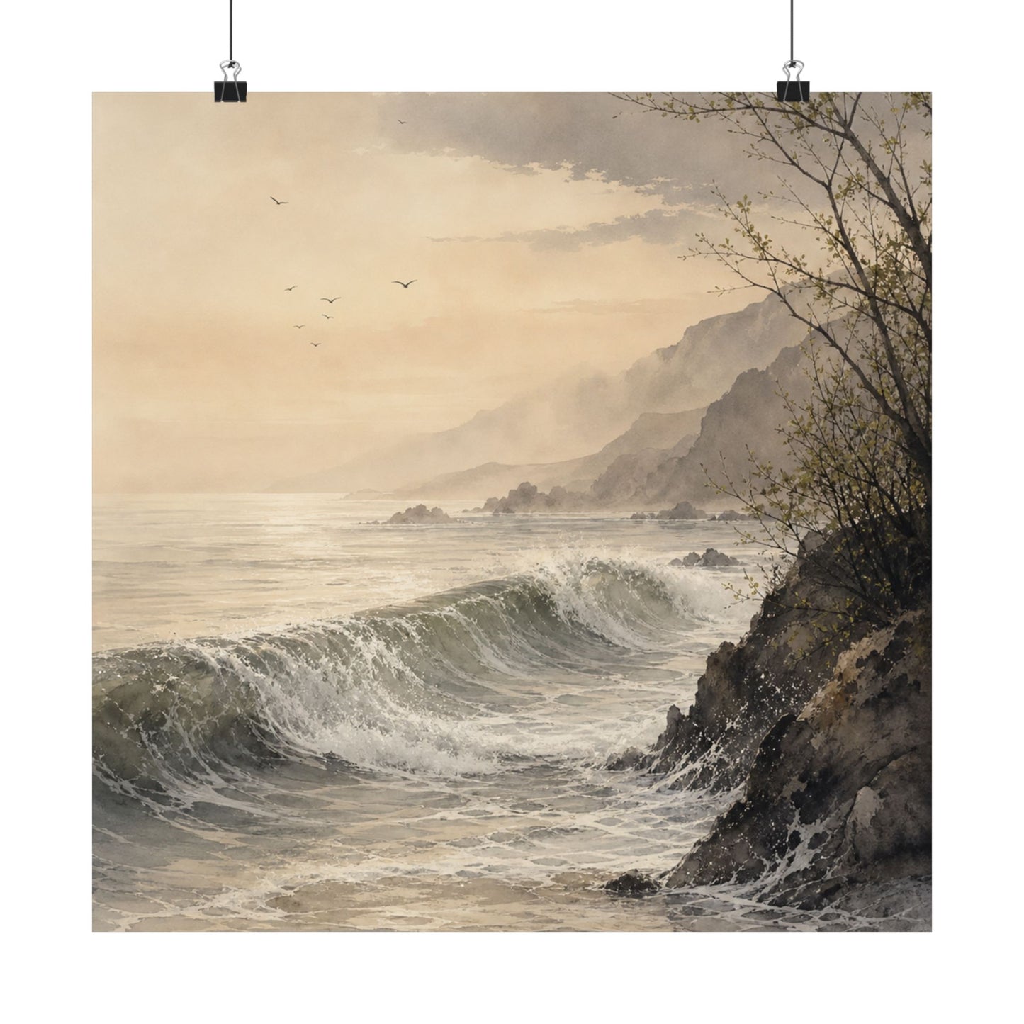 Warm Ocean Wave Wall Art Print - Watercolor Japandi