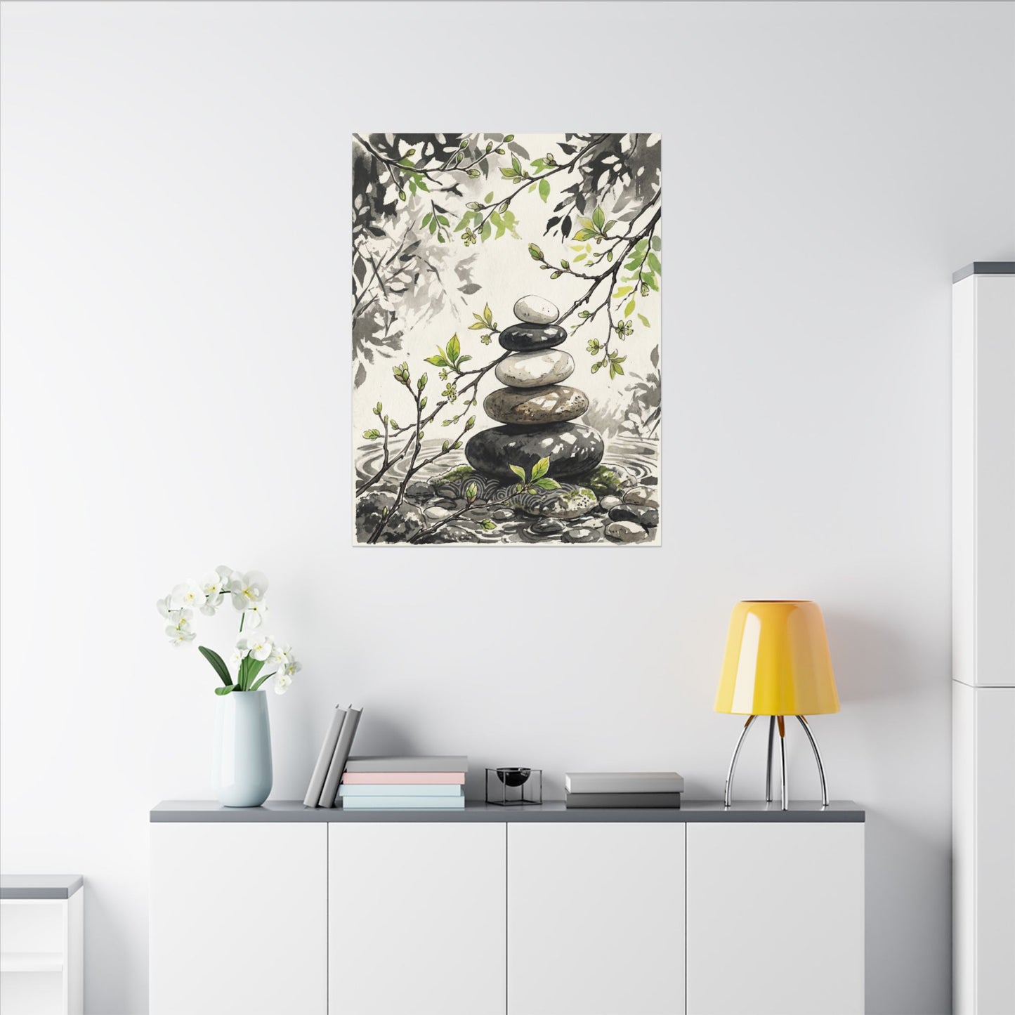 Spring River Stones Japanese Pattern Canvas Art | Elegant Decor