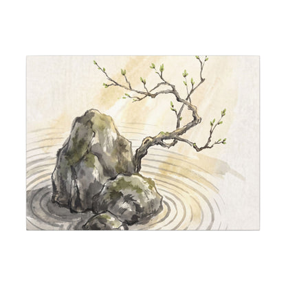 Serene Rock Garden Canvas Art - Sumi E Zen Art Print