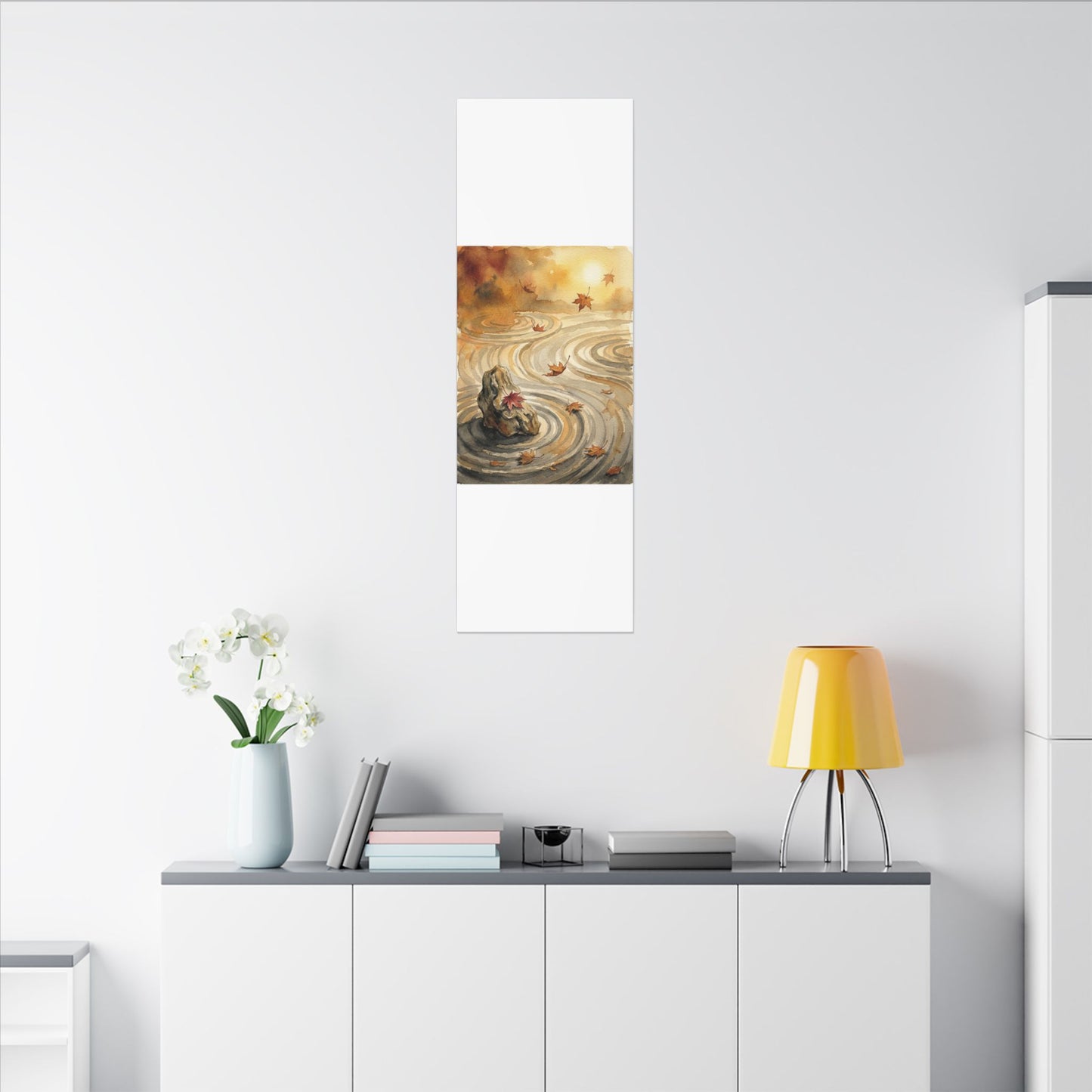 Autumn Rock Garden Watercolor Canvas Art | Neutral Decor