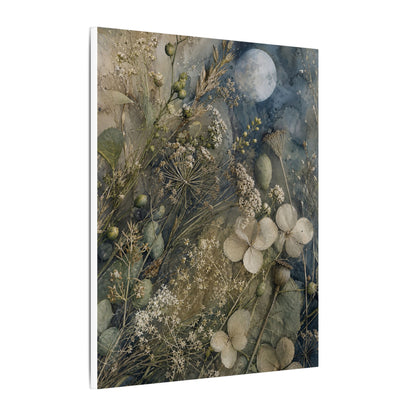 Japandi Dried Flowers in Moonlight | Watercolor Canvas Art