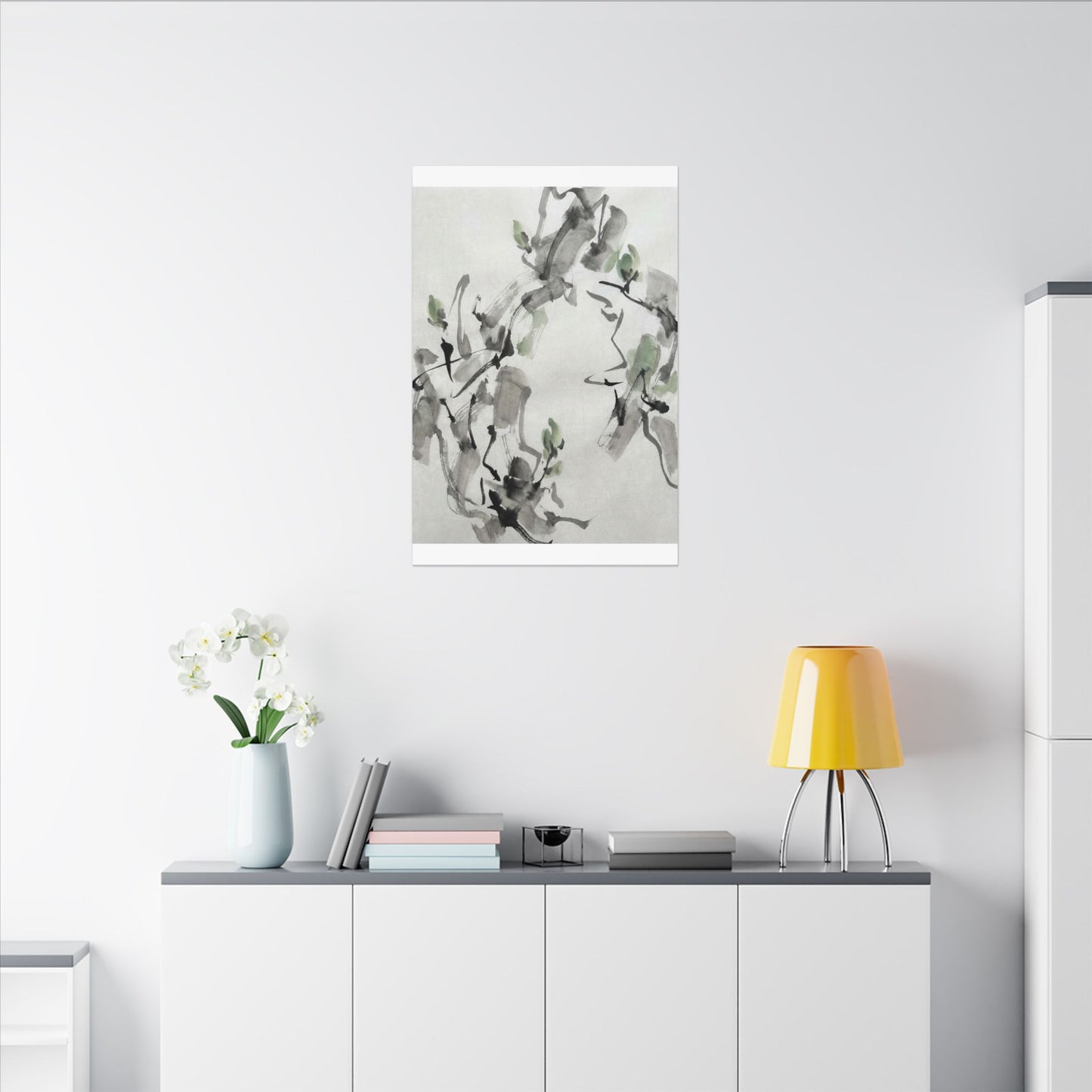 Zen Ink Brushstroke in Overcast | Sumi E Canvas Art