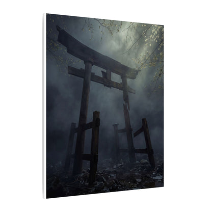 Dark Japandi Torii Gate in Dappled | Moody Minimal Canvas Art