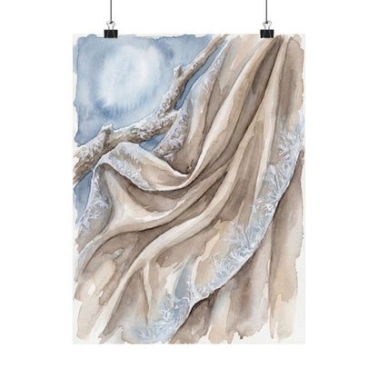 Silk Drape Wall Art Print | Winter Japandi Watercolor Art Art Print