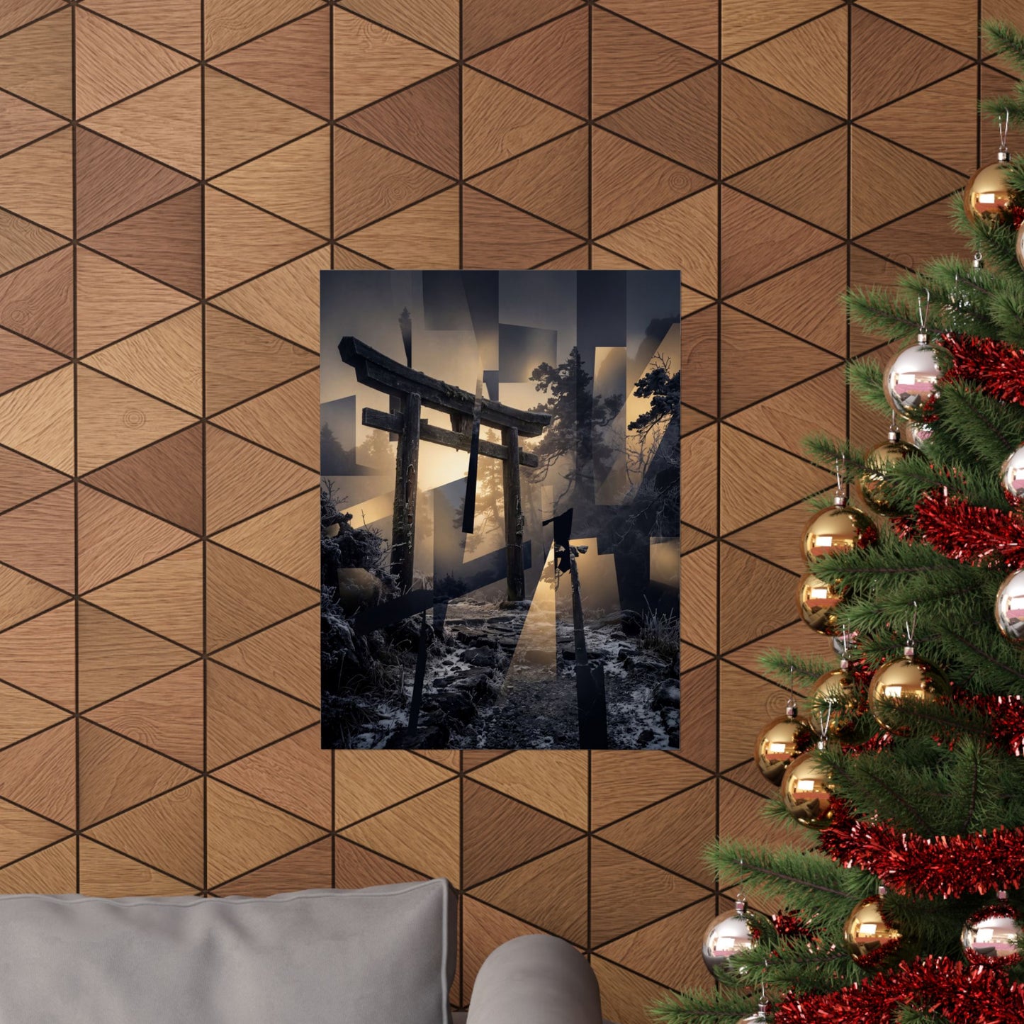Torii Gate Wall Art Print | Winter Dark Japandi Moody Minimal Art
