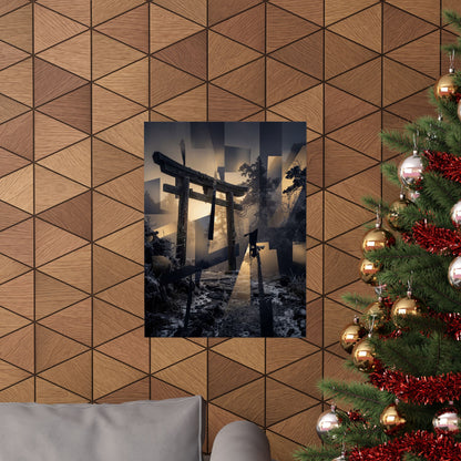Torii Gate Wall Art Print | Winter Dark Japandi Moody Minimal Art