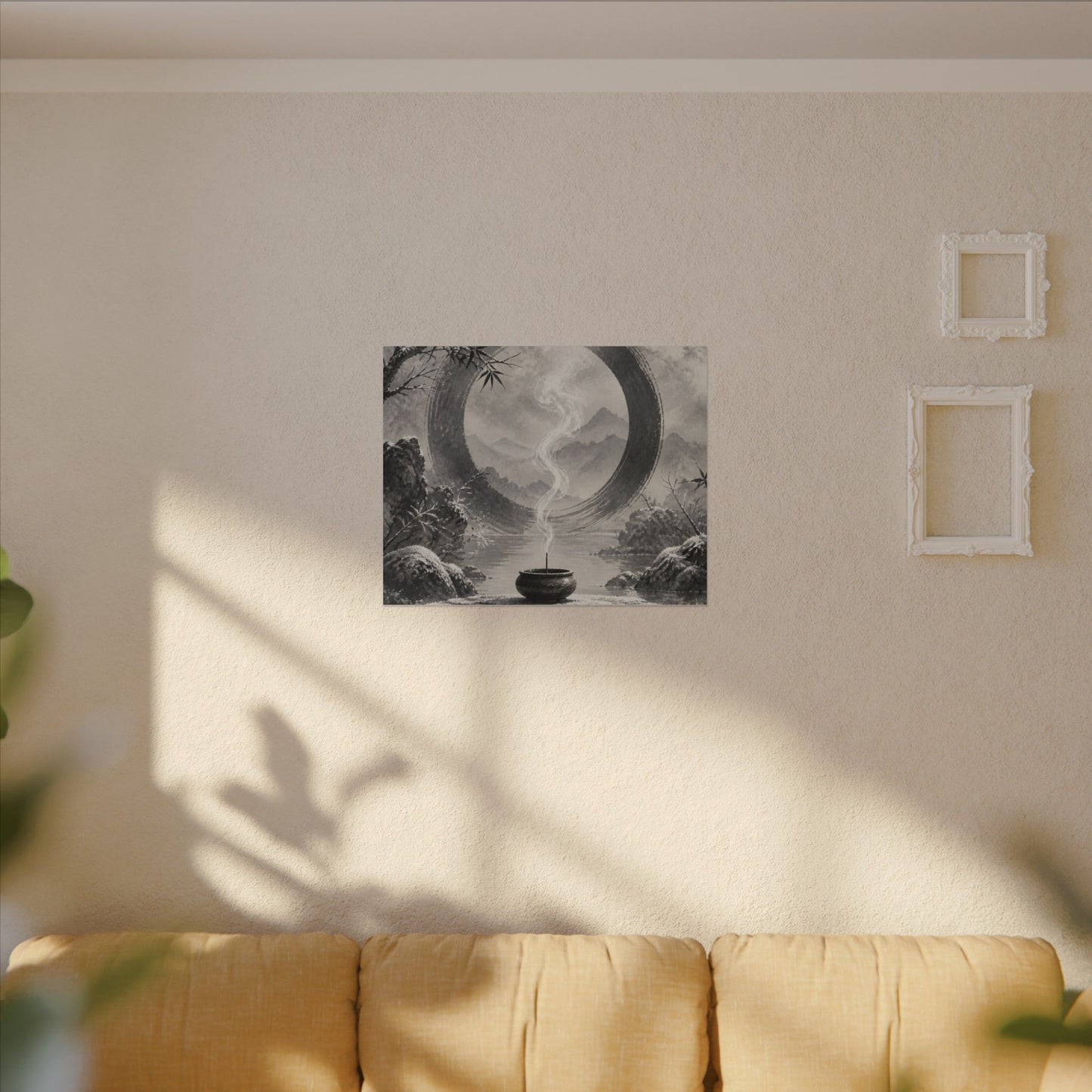 Incense Smoke Canvas Art | Winter Zen Sumi E Art