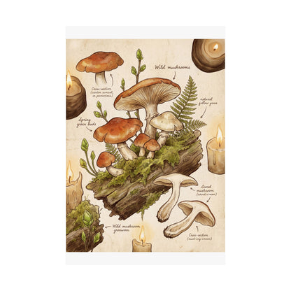 Spring Wild Mushrooms Forest Whimsy Wall Art Print | Rustic Decor