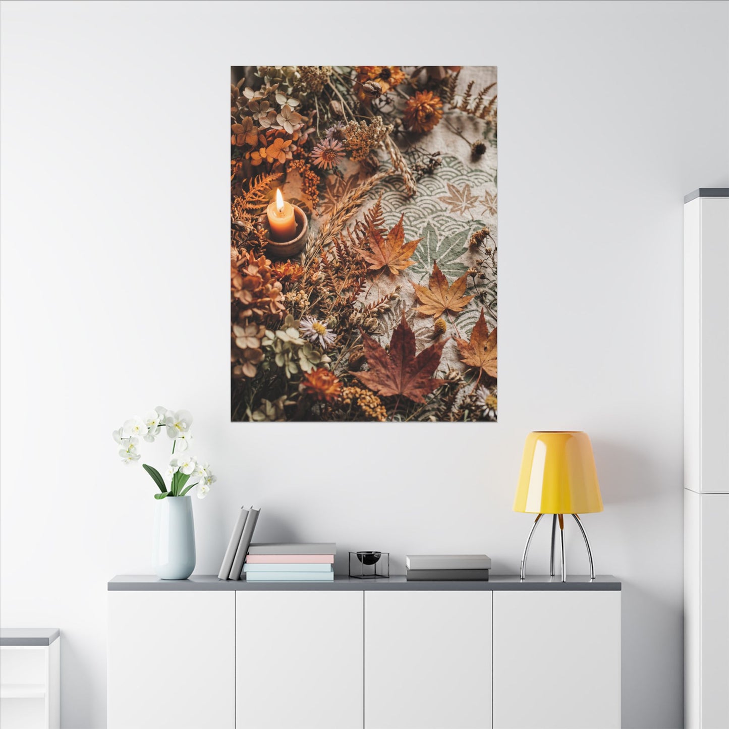 Candlelight Dried Flowers Canvas Art - Japandi Seijaku