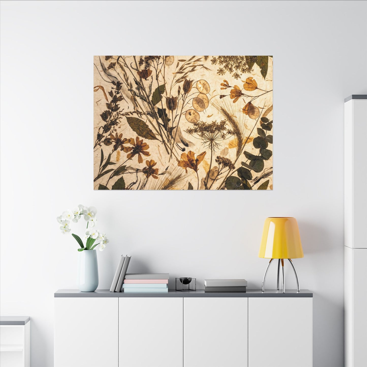 Dried Flowers Summer Canvas Art | Japandi Neutral Design