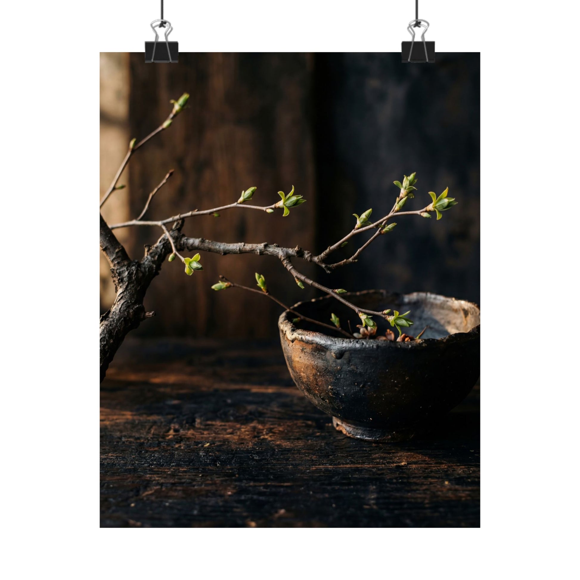 Ceramic Bowl Spring Wall Art Print | Dark Japandi Sophisticated Design Art Print